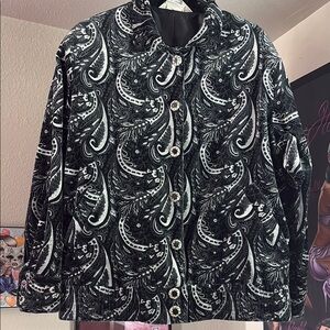 Vintage Velvet like Paisley Black & White Women's Jacket🖤🩶🤍